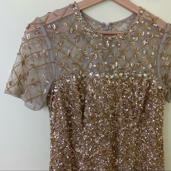 Aidan Mattox Ombre Sequin Column Gown Light Gold / Nude Size 4 - Picture 8 of 16